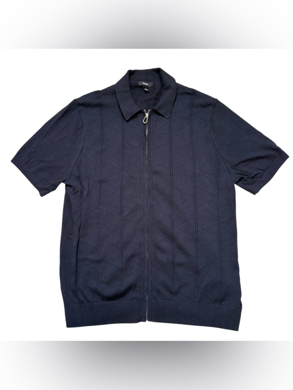 Reiss Tay Pointelle Knit Short Sleeve Zip-Up Shirt Large